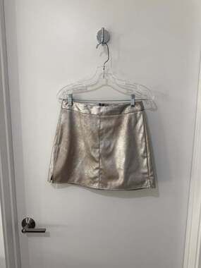 Cupcakes and Cashmere Metallic Silver Faux Leather Mini Skirt